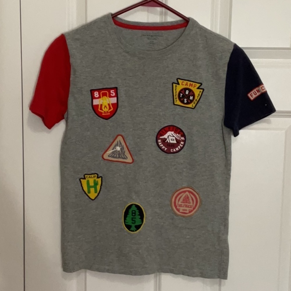 Tommy Hilfiger Gray and Red Short Sleeve Tees with Patches